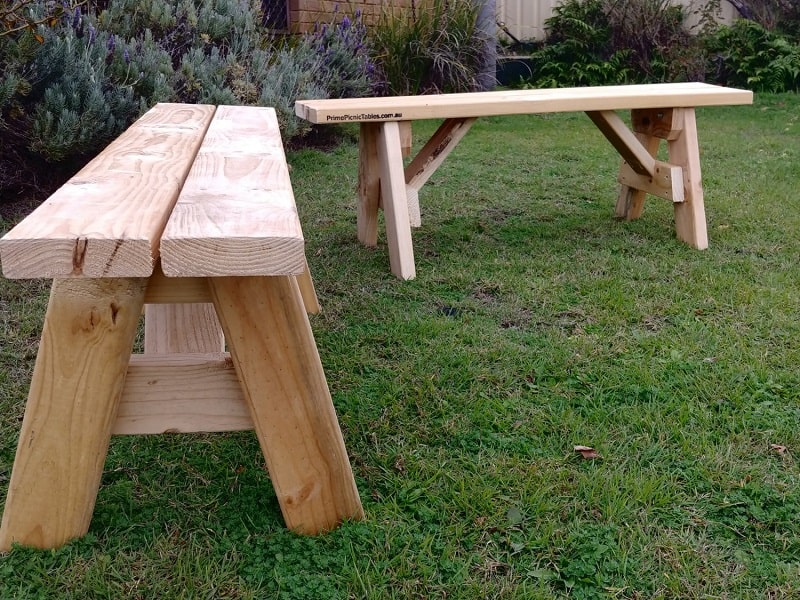 Small strong wooden benches at a front yard in Glenelg Adelaide
